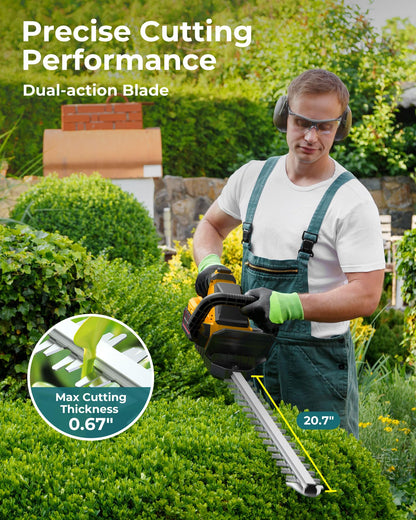 20'' Hedge Trimmers Cordless with 2pcs 4000mAh Battery, Brushless Electric Handheld Bush Clipper with Rechargeable Batteries, 3000RPM 180° Rotatable Head, 2/3'' Blade Gap, for Men