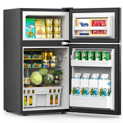 COWSAR 3.2 Cu.Ft Fridge with Freezer, Double Door Compact Fridge for Bedroom, Adjustable Thermostat, Energy-efficient Low Noise Small Refrigerator For Dorm, Office, Bar, RV, Bedroom,Commercial