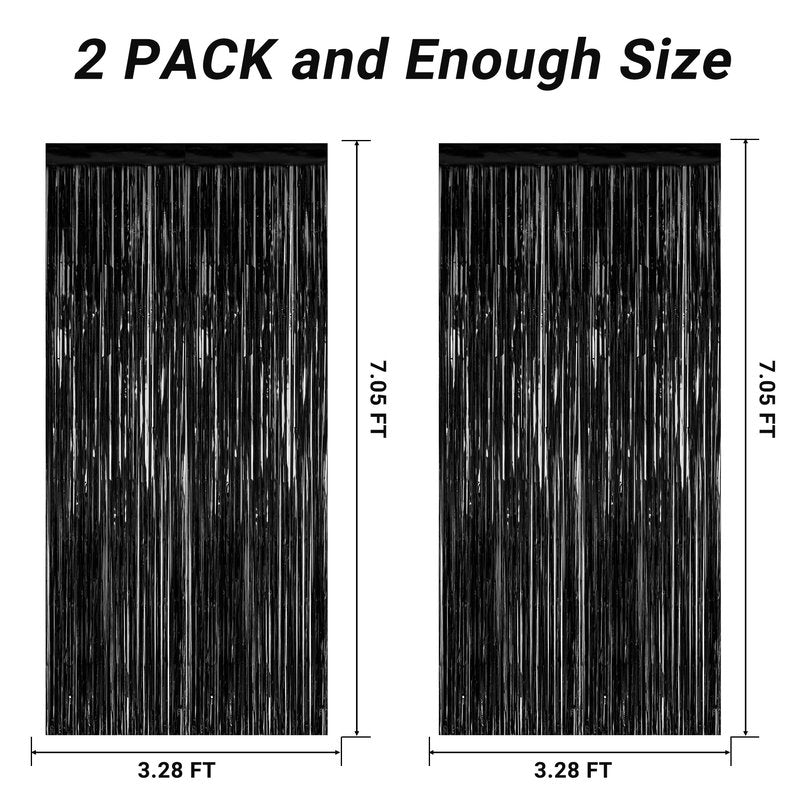 2 Pack Halloween Backdrop, 3.28 FT x 7.05 FT Orange Purple Black Green Party Streamer, Metallic Foil Curtains Tinsel Backdrop, Halloween Party Decorations Photo Props for Door Wall