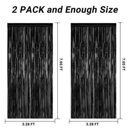 2 Pack Halloween Photo Backdrop, 3.28 FT x 7.05 FT Orange and Black Party Streamer, Metallic Foil Fringe Curtains Tinsel Backdrop, Halloween Birthday Party Decorations Hanging Decor Indoor