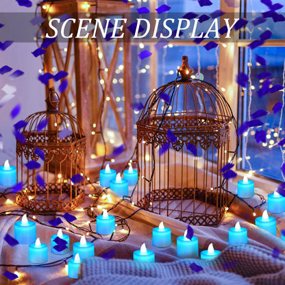 Coume 6000 Pcs Artificial Rose Petals with 72 Pcs Flameless LED Candles Romantic Decorations Fake Candles Happy Anniversary Decorations for Wedding Night (Blue, Blue Series Petal)