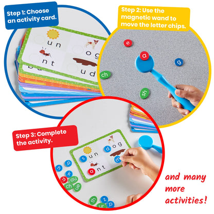 hand2mind Reading Readiness Activity Set, Magnetic Wands and Chip Set, Learn to Spell for Kids, Spelling Toys, CVC Words for Kindergarten, Learning Letters, Science of Reading Manipulatives