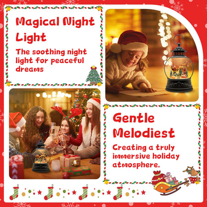 Christmas Snow Globes, Light Up Snow Globe with 6H Music Timer, Auto Snowfall, USB or Battery Powered, Christmas Globe with Santa Snow Globe Scene, Indoor Christmas Decorations for Home, 11.4 Inch