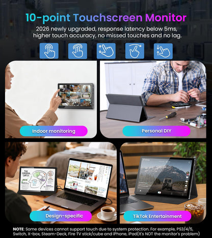 10.1 Portable Touchscreen Monitor - 1920×1200 FHD IPS 16:10,100% sRGB 1500:1,10-Point Touch Diaplay with Speaker HDMI USB-C VESA Magnetic Case for Travel Mac PC Xbox PS4/5 Loptop Phone (10.1 inch)