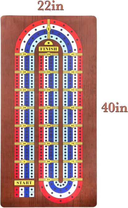 Tabletop Cribbage - Giant Spill-Resistant Neoprene Track Game Board (22 x 40) with 9 Pawns Deck of Cards &amp Travel Carry Bag - Classic Family Board Game Night &amp Bar Games - 2-4 Players 30+