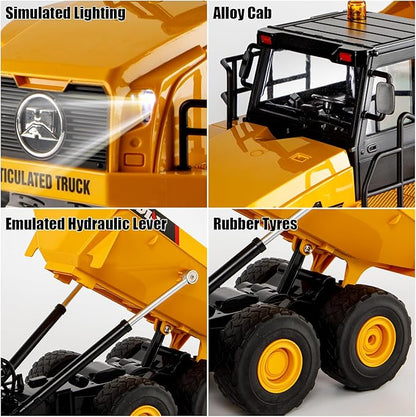 16.5 Inch Remote Control Dump Truck 11-Channels 1/16 Scale 6.6LBS Load Capacity RC Heavy Duty Semi Alloy Construction Vehicles Toy for Boys Kids 8y+ 12y+ (6-Wheels)