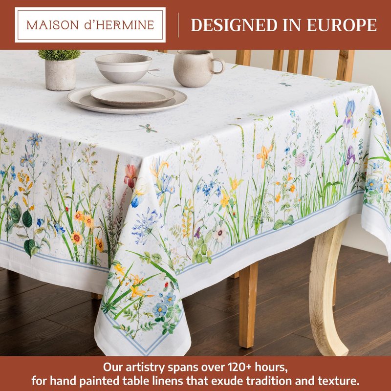 Maison d' Hermine Table Cloth Rectangle Table 100% Cotton 60 x 120 Inches Tablecloth Reusable Decorative for Dining Kitchen Room Farmhouse Home Gifts for Mothers Day Spring Summer - Fleurs De Mai