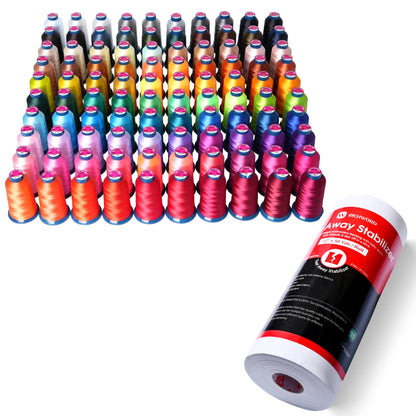 BAi Embroidery Bundle – 100 Color 40WT Thread Set (4000M) + Tear Away Stabilizer 12" x50 Yards 2.0oz for Machine Embroidery