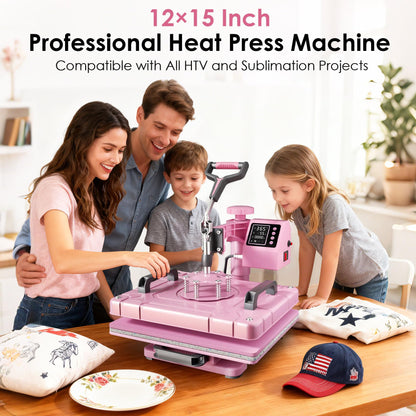Seeutek Heat Press 5 in 1 Heat Press Machine 12x15 inch T Shirt Pressing Machine with 360 Degree Swing Away, Multifunction Heat Transfer Sublimation Combo for T Shirts Mugs Hat Plate Cap