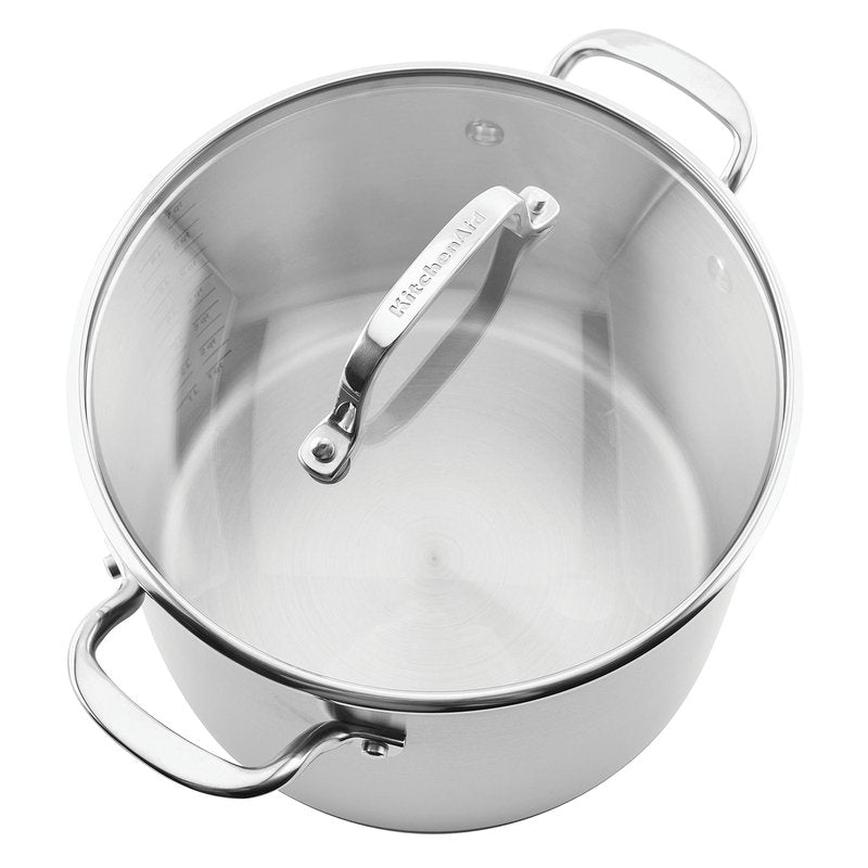 KitchenAid 71003 3-Ply Base Brushed Stainless Steel Stock Pot/Stockpot with Lid, 8 Quart