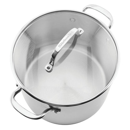 KitchenAid 71003 3-Ply Base Brushed Stainless Steel Stock Pot/Stockpot with Lid, 8 Quart