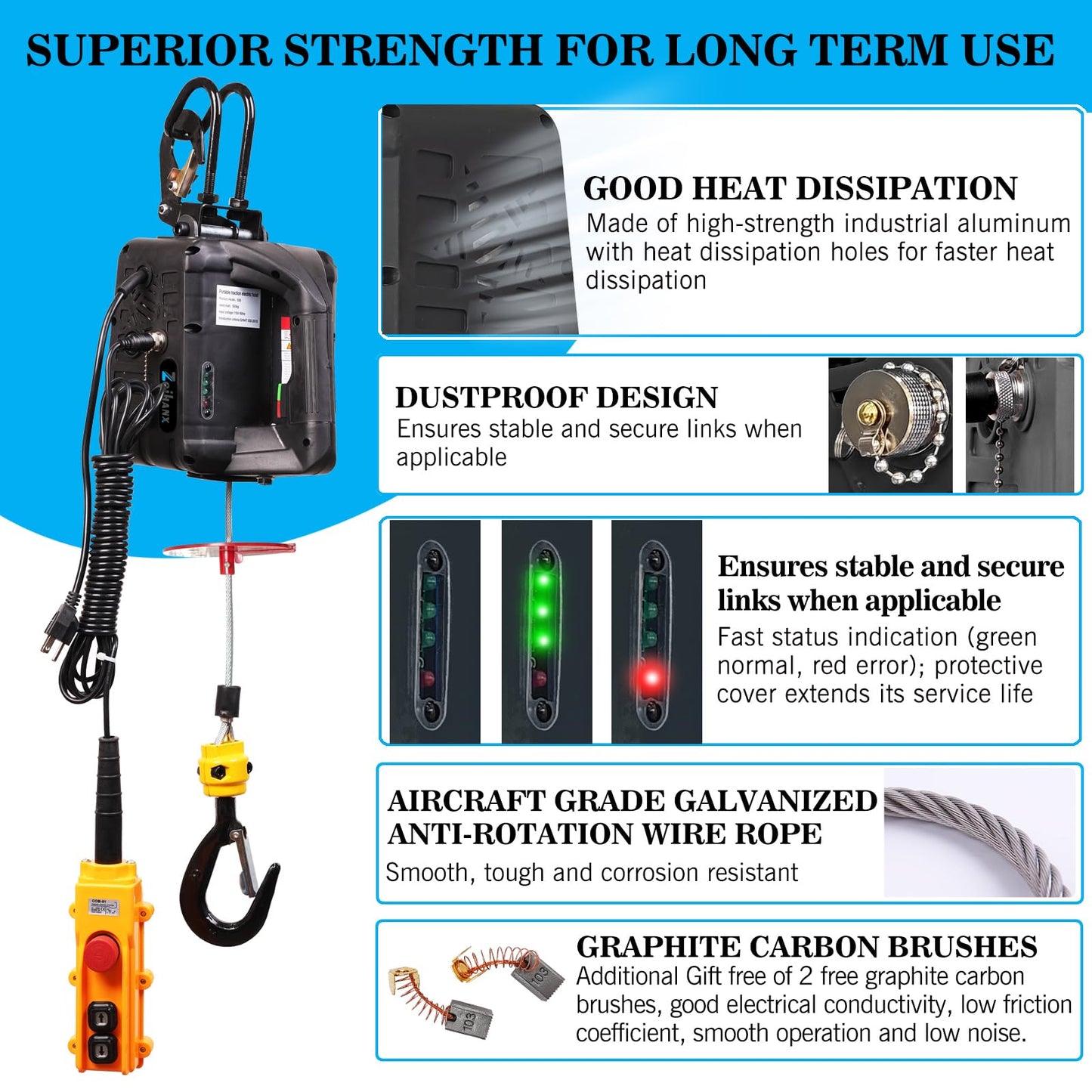 Zoihanx 3-in-1 Electric Hoist Winch,1100lb Portable Electric Winch with Double Hooks,110V Wire and Wireless Remote Control Power Winch Crane for Garage, Warehouses, and Factories