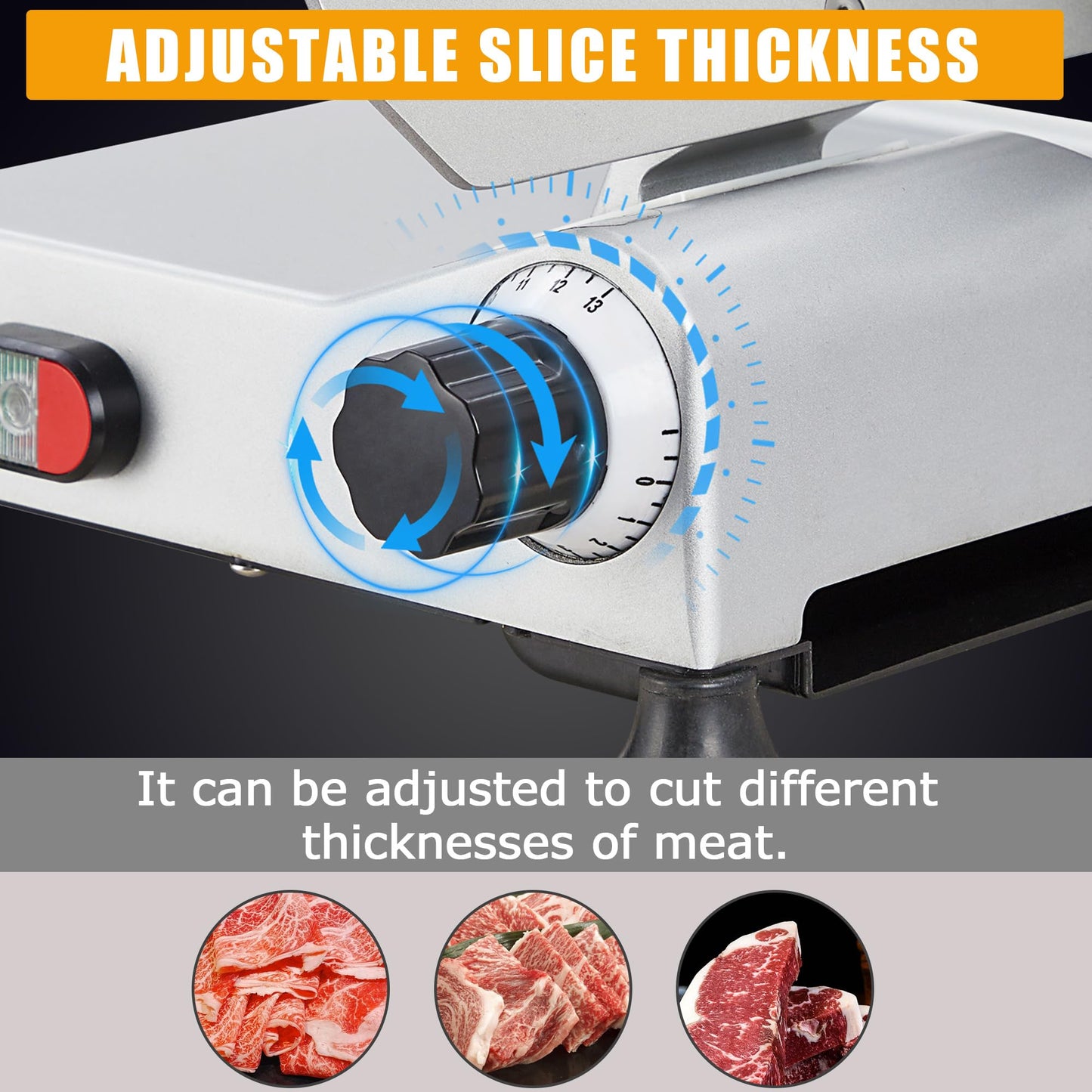 10" Commercial Meat Slicer 550W Dual Motors, Adjustable Thickness 0-14mm, with Safety Blade Cover & Sharpener - for Deli, Restaurant, Home Kitchen Slicing Beef, Ham, Vegetables