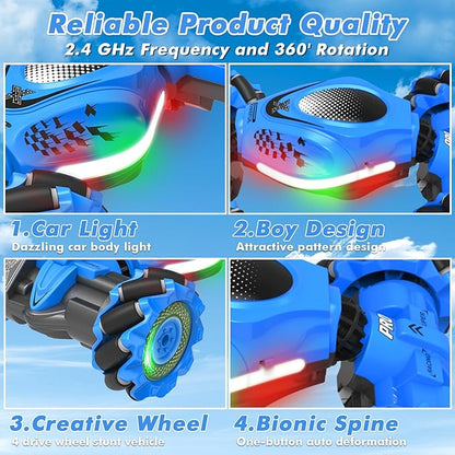 RC Car Gesture Sensing Stunt Car Toys for Boys Girls 6-12 Best Gifts for Kids Boys 6 7 8 9 10 11 12 Years Old 2.4GHz 4WD RC Toy Off-Road 360° Rotate All-Round Drift with Lights Music