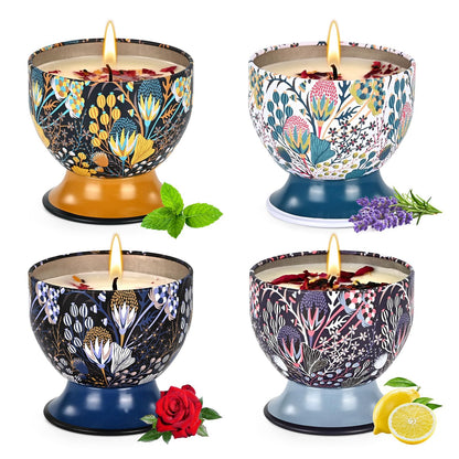 Scented Candles Gift Set of 4，Aromatherapy Candle, Aromatherapy Non Toxic Candle，Natural Soy Wax Portable Travel Tin Candle, Birthday Gifts, Gifts for Ladies/Gentleme