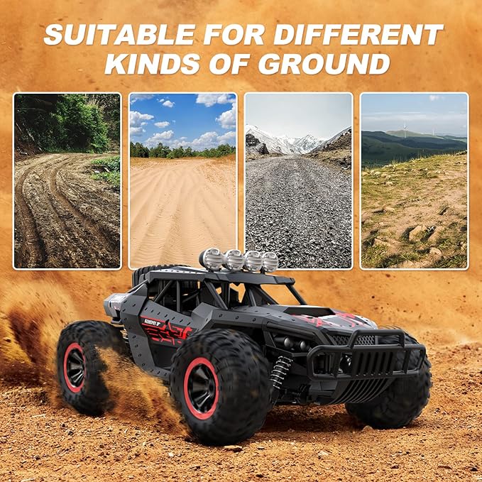1:16 Scale Remote Control Car 2.4GHz High Speed 25 km/h Off-Road RC Car with Two Rechargeable Batteries &amp 70+ Min Playtime Remote Control Monster Truck for Kids Boys Girls and Adults
