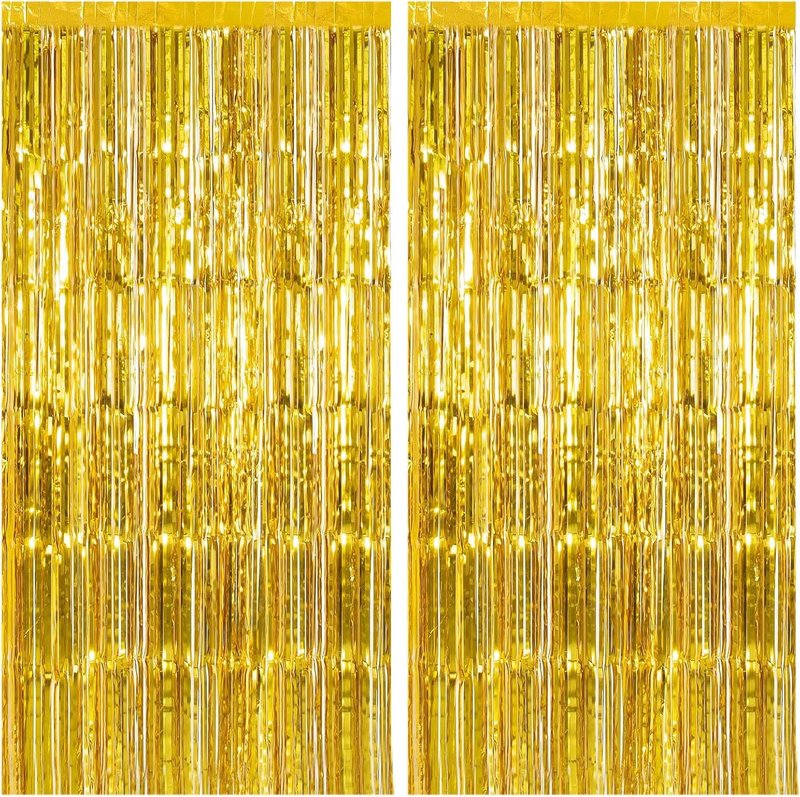 2 Pack Gold Backdrop Birthday Decorations Foil Curtain Backdrop Gold Streamers Dance Party Decorations Photo Booth Props for Bachelorette Decorations Christmas Halloween New Years Eve Party Supplies