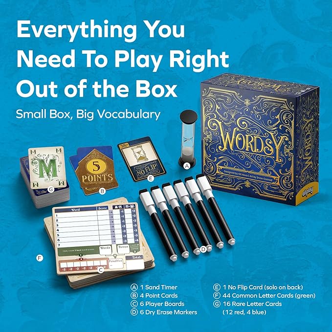 ALLPLAY Wordsy Board Game - Play All The Big Words You've Always Wanted to - Makes You Feel Smart - Rewards Quick Thinking - Great for Adults and Families - 1-6 Players 20 Minutes Ages 10+