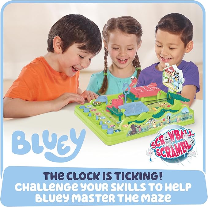 TOMY Bluey Screwball Scramble Marble Maze - Beat-The-Clock Obstacle Course &amp Marble Run - Skill &amp Dexterity Challenge - 1–4 Players - Ages 5+