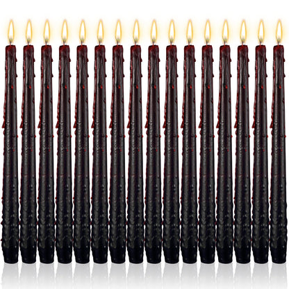 MTLEE 16 Pcs 10 Inch Long Tapered Candle Stick Bulk Smokeless Unscented Burning Candlestick Paraffin Wax with Cotton Wick for Valentine's Day Baby Shower Wedding Holiday Party Church (Horror Color)