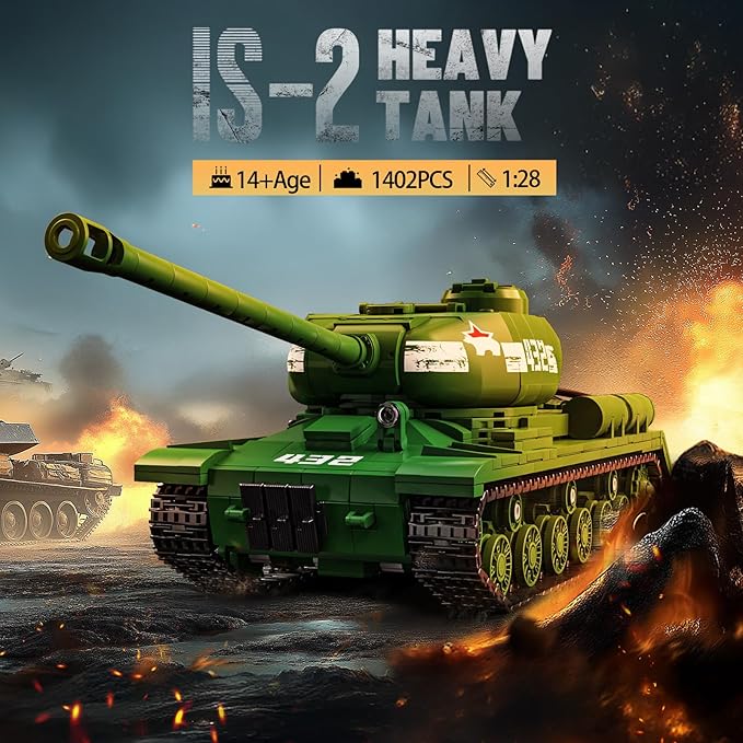 Brihappen Tanks Building Set for Adult Boys (1402 Pieces) Military World Classic is-2 Heavy Tank Blocks Toy Home Office Collection Model Birthday Gifts for Building Blocks Lover
