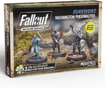 Modiphius Fallout Wasteland Warfare: Survivors: Washington Personalities - 3 Miniatures 32mm Unpainted Figures Capital Wave