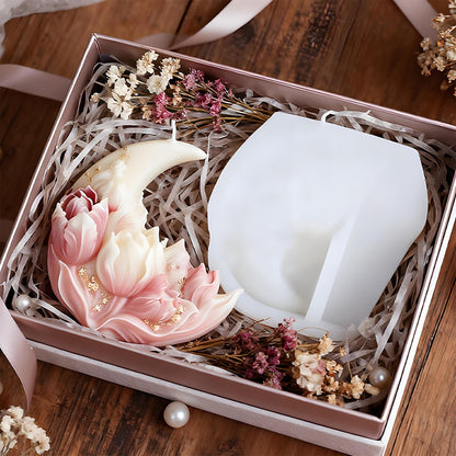 Wehous Moon Flower Candle Soap Mold, 3D Elegant Moon Tulip Silicone Molds for Epoxy Resin Concrete, Unique Floral Cake Chocolate Candle Soap Wax Clay Art Craft Mould DIY Wedding Party Decor