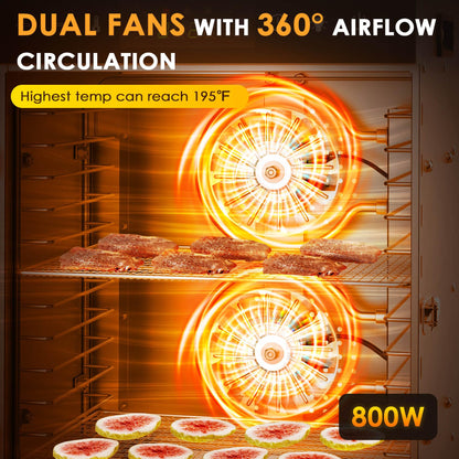 HOPERAN Food Dehydrator Machine with 12 Stainless Steel Trays – Digital Timer & Adjustable Temp Control for Jerky, Herbs, Fruits | Overheat Protection, BPA-Free, Includes Recipe Book