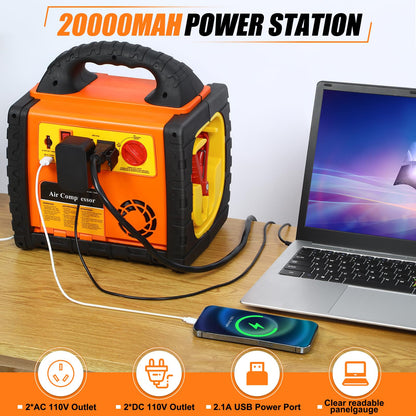 1800A Car Jump Starter with Air Compressor 150PSI,12V Portable Battery Jump Box (8.0L Gas/6L Diesel), Battery Booster with 400W Power Station AC/DC/USB