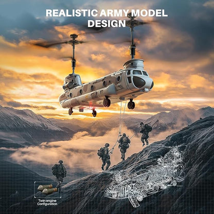 SYMA Remote Control Helicopter S52H Military Transport RC Helicopter with Altitude Hold One Key take Off/Landing LED Light Low Battery Reminder Army Toys for Kids and Military Fans