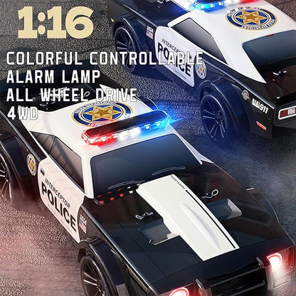 SG1614 RC Drift Car 2.4GHz 1:16 Scale 4WD High Speed Remote Control Cars Drift Police Car Model Equipped with Cool Lights and Drift Tires