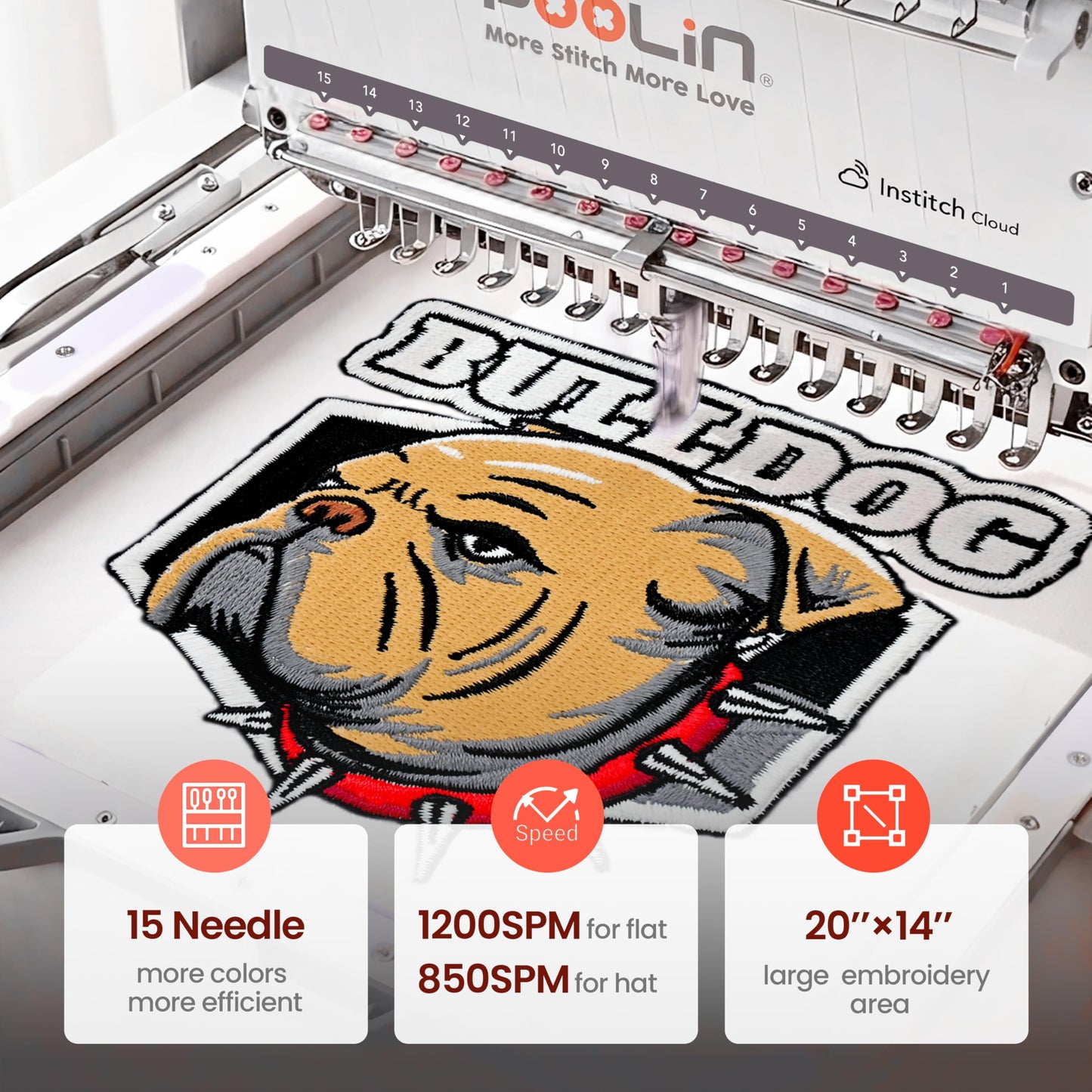 Poolin EOX 15-Needle Commercial Embroidery Machine | Advanced Cap & 3D Puff Bundle – Includes 60-Color Thread Kit, Matte Thread Set, 144 Magsnap Bobbins & 3D Puff Foam