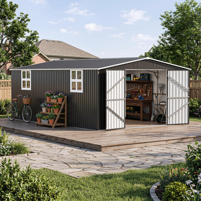 Polar Aurora 12x18 FT Outdoor Storage Shed, Garden Shed with Window, Updated Frame Structure and Lockable Doors, Metal Tool Sheds for Backyard Garden Patio Lawn, Black