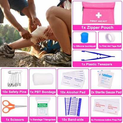 GETLMUL Pink Car Emergency Kit, Premium Roadside Emergency Car Accessories Kit with Jumper Cables, Flashlight, Shovel, Screwdriver Set, etc Car Accessories for Women