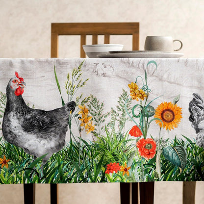 Maison d' Hermine Table Cloth Rectangle Table 100% Cotton 70 x 90 Inches Tablecloth Reusable Decorative for Dining Kitchen Room Farmhouse Home Gifts for Mothers Day Spring Summer - Basse Cour