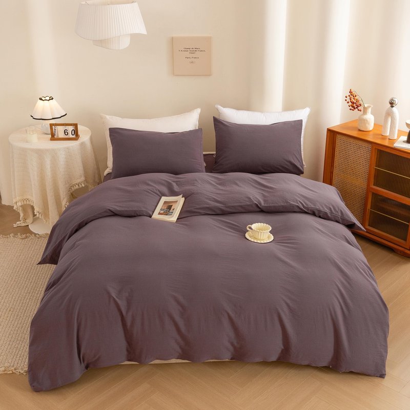 ECOCOTT Lilac Purple Duvet Cover Queen, 100% Washed Cotton 3 Piece Duvet Cover Sets 1 Duvet Cover with Zipper and 2 Pillowcases Bedding Set(Lilac Purple,Queen)