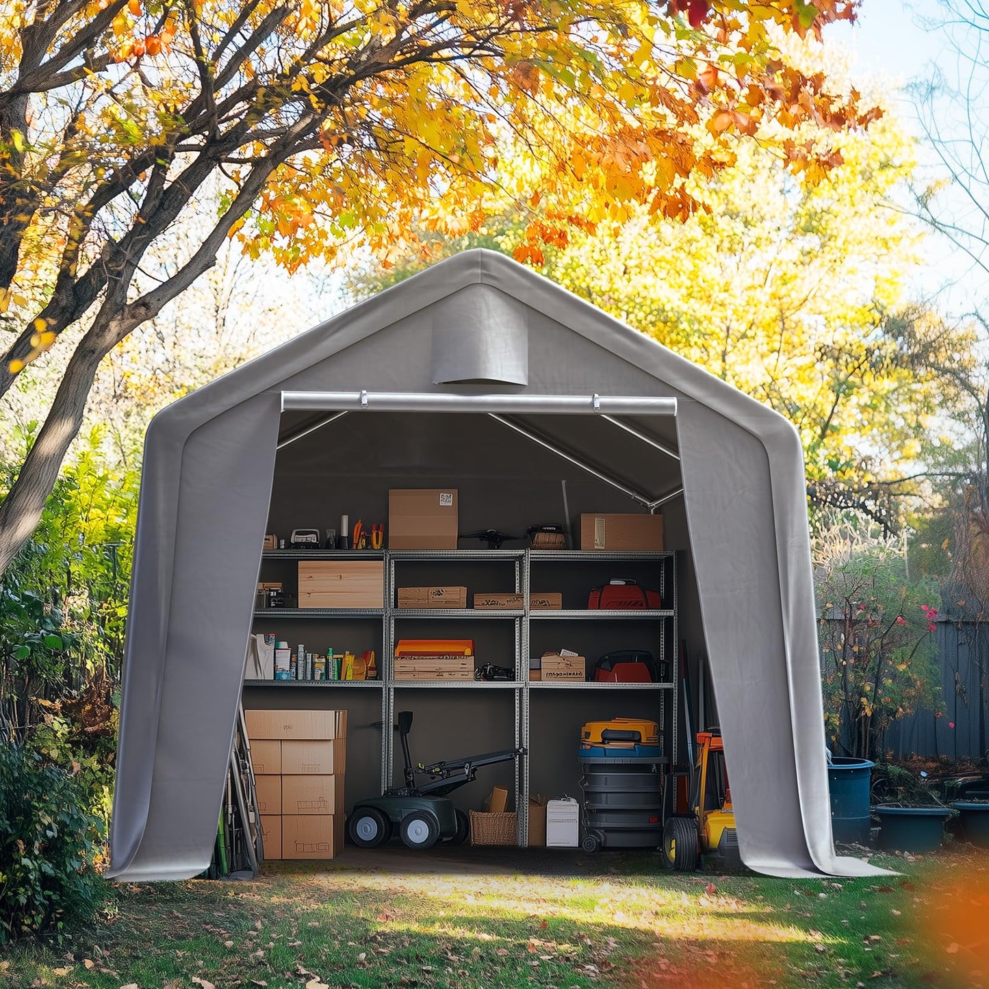 Quictent 10x12FT Large Outdoor Storage Shed Workshop Shelter with Roll-Up Mesh Windows, Heavy Duty Portable Garage for Riding Mower, Garden Equipment Waterproof Tent with Reinforced Frame, Sliver Gray