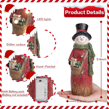 Smadeer Christmas Snowman Decoration - LED Light-Up Resin Figurine | 9.8 Inch Holiday Table Decor
