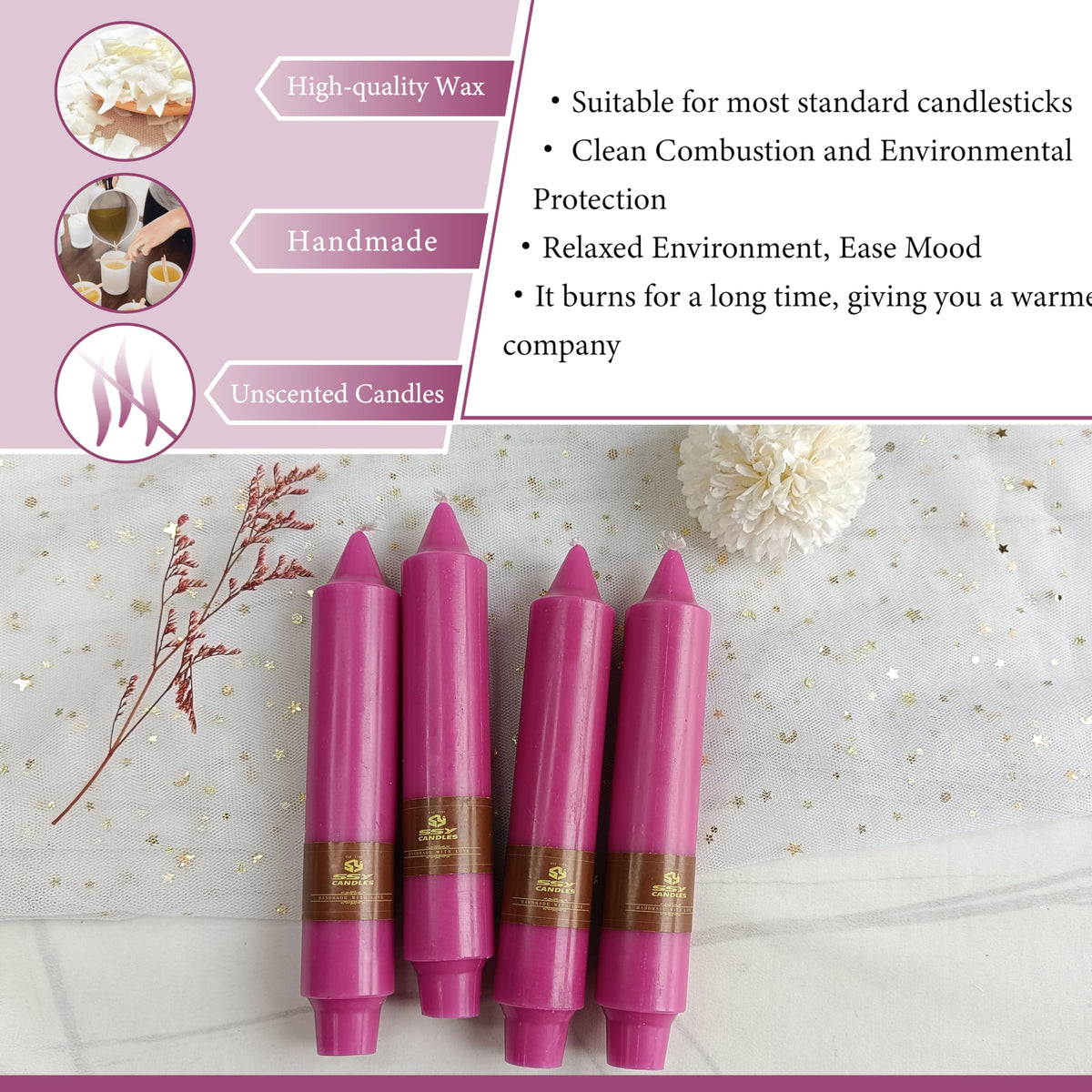 4 PCS Purple Candlesticks 7 inch Small Taper Candles Stick Candles Unscented Tapered Candlestick for Wedding Party Home Décor Candles Advent