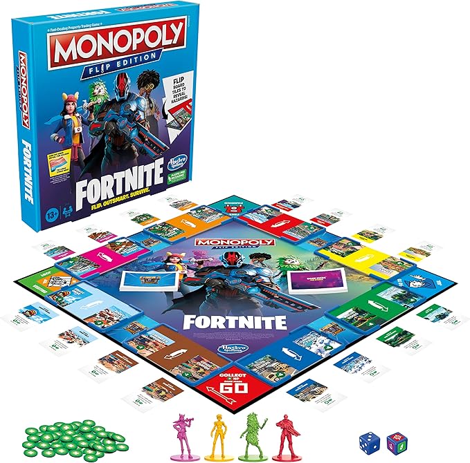 Hasbro Gaming Monopoly Flip Edition: Fortnite Board Game for Ages 13 Game Inspired by Fortnite Video Game Board Games for Teens and Adults 2-4 Players
