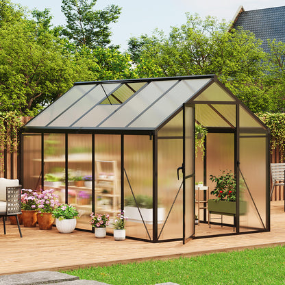 6x10 ft Walk-in Greenhouse, Polycarbonate Panels with Reinforced Aluminum Frame, Large Garden Green House for Planting and Seed Starting, Quick-Assembly Structure with Adjustable Roof Vent