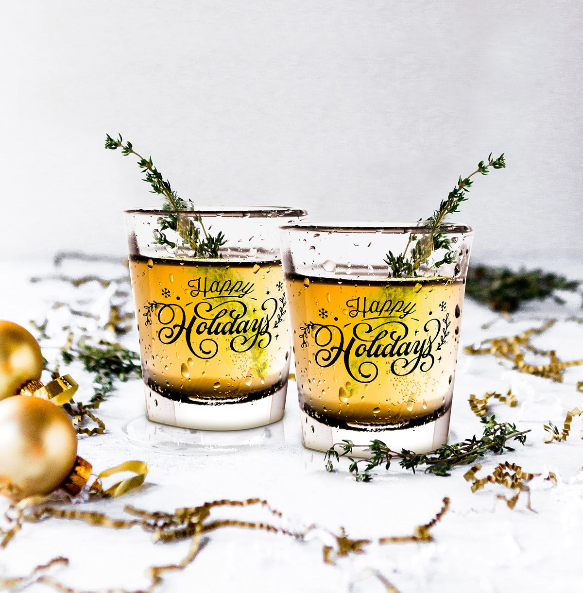 Bisyata Christmas Shot Glasses - Happy Holiday Print - Set of 2-2oz (Happy Holiday, Black Print - 2 Shots)