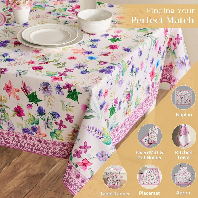 Maison d' Hermine Table Cloth Rectangle Table 100% Cotton 70 x 108 Inches Tablecloth Reusable Decorative for Dining Kitchen Room Farmhouse Home Gifts for Mothers Day Spring Summer - Chardon