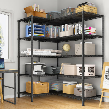70.8"H Storage Shelves, 5-Tier Metal Shelving 1200 High-Load Heavy Duty Wire Shelving, Adjustable Metal Shelves-L Shaped Wire Shelving Units for Kitchen Garage Pantry Basement, 52.36"W x13.78"Dx70.8"H