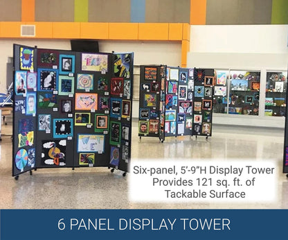 Screenflex Display Towers, Portable Wall Divider Boards for Art Show Partitions, Classroom Panels and Offices - 5'9”H x 6’2”W - 6 Panels - Navy Fabric