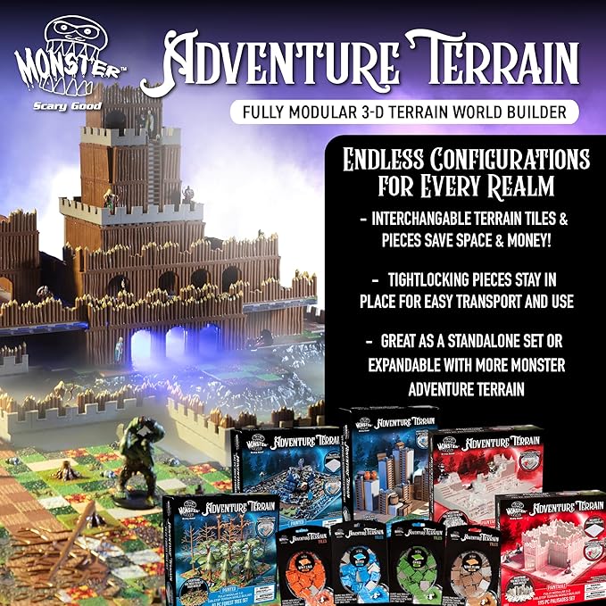 Monster Adventure Terrain - NEW! Builder Enhancement Set (212pc) - 3D Interchangeable Dungeon System w 24 New Tiles - Build Modular Worlds in a Snap &amp Elevate Your Campaign - Compatible with DND