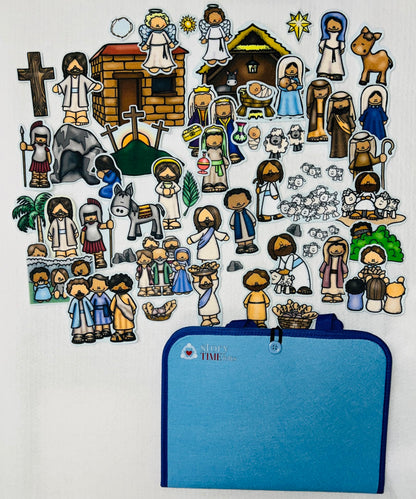 Story of Jesus Felt Figures & Flannel Board 5 Stories Birth Crucifixion Miracles Parables Good Shepherd 63 Pieces Nativity Easter