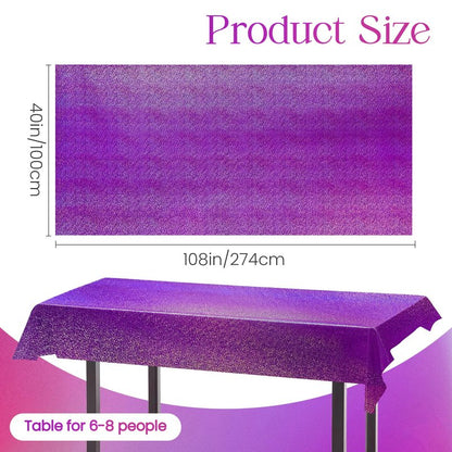 Just Shimmer Sparkling Holographic Laser Tablecloth - Shimmering, Waterproof, Easy to Clean - Ideal for Bachelorette, Birthday, Wedding, and Anniversary Party Decorations (Purple, 1)