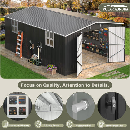 Polar Aurora 12x18 FT Outdoor Storage Shed, Garden Shed with Window, Updated Frame Structure and Lockable Doors, Metal Tool Sheds for Backyard Garden Patio Lawn, Black