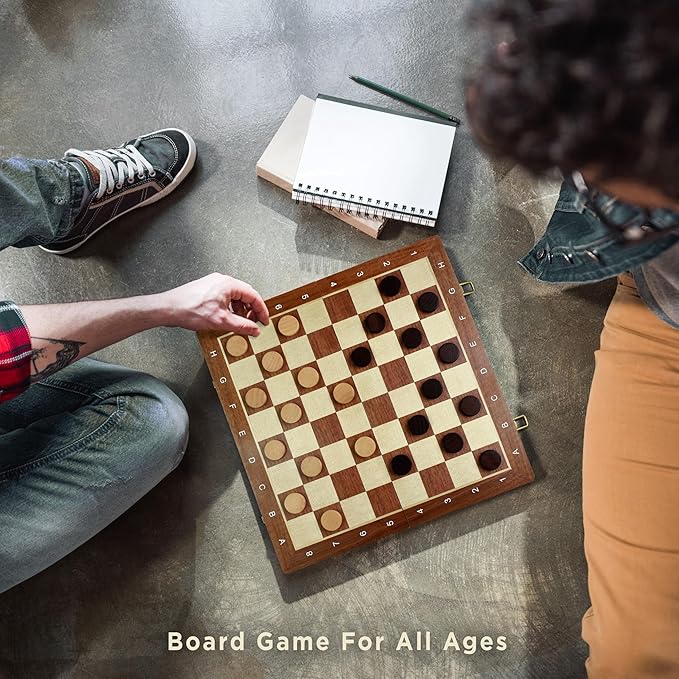 2 in 1 Magnetic Chess Set &amp Checkers Board Game for Adults and Kids - 15 Chess Tournament Chessboard with Magnetic Pieces - Free E-Book with Chess Puzzles